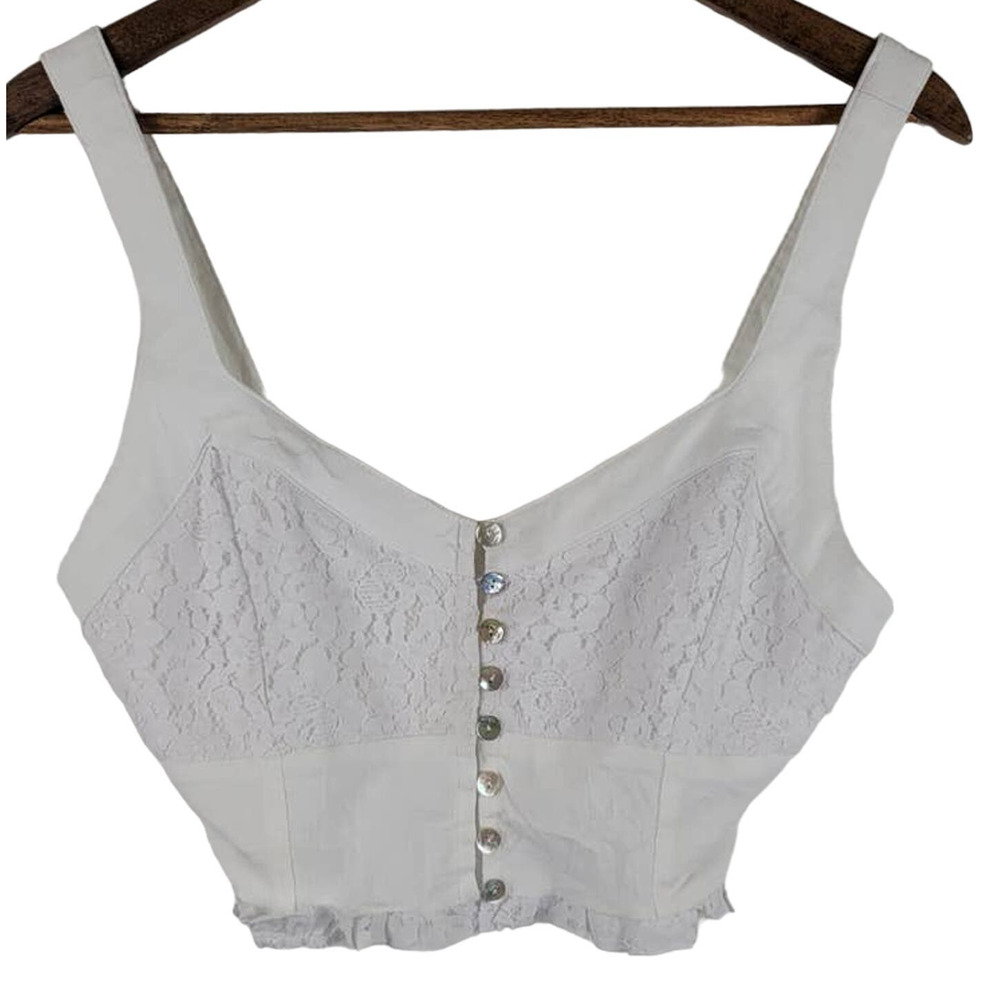 Intimately Free People White Lace Mother of Pearl Buttons Women Crop Blouse M